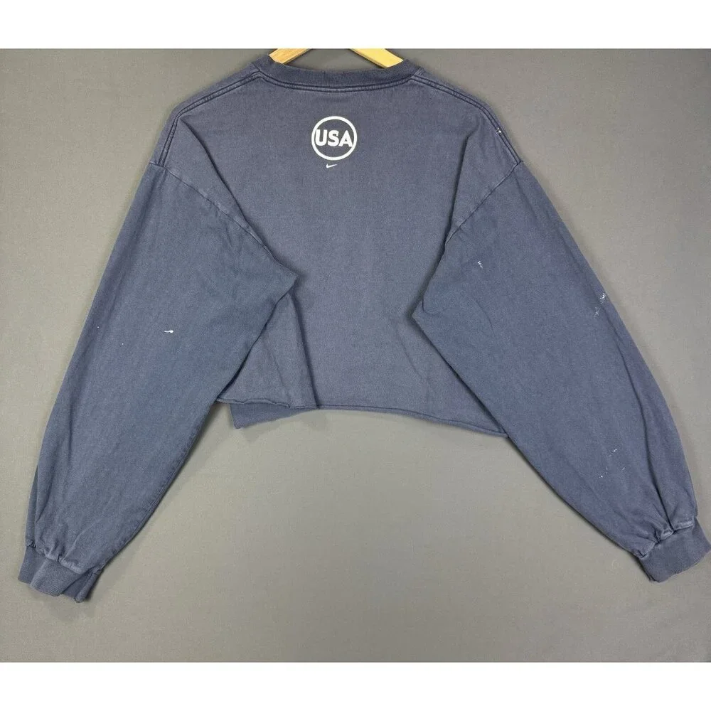 Vintage Y2K Nike Mid Swoosh USA Soccer Long Sleeve Cropped Womens Sports - Picture 2 of 15